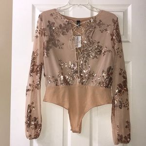 Blush/Rose Gold Long Sleeve Body Suit!